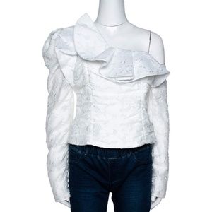 Self Portrait One Shoulder Ruffle Top In White